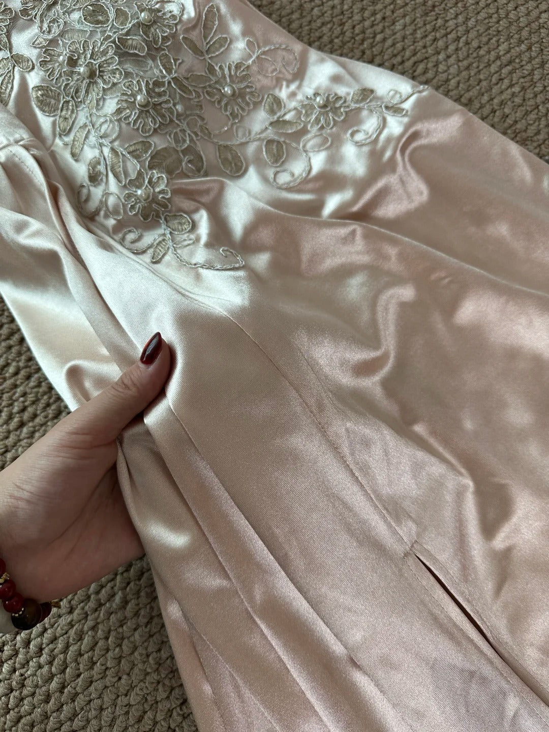 Elegant Champagne Mermaid Trailing Strapless Satin Long Prom Dress Evening Dress P4081