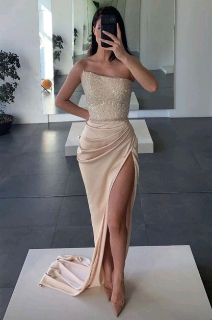 Trägerlose Abschlussballkleider Glitzer Abschlussballkleid Geburtstag Outfits P377