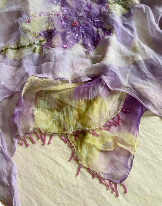 Elegantes Lavendel Spaghettiträger Pailletten Perlen Unregelmäßiges Chiffon Ballkleid P4835