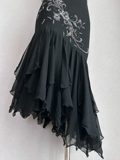 Luxuriöses, glitzerndes schwarzes Spaghettiträger-Kleid mit Pailletten-Stickerei, Meerjungfrau-Schnitt, Chiffon, Ballkleid, Abendkleid P4843