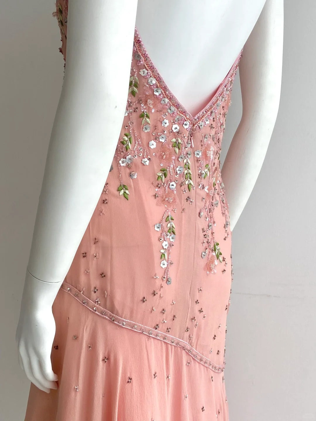 Wunderschönes pinkes Spaghettiträger-Perlen-Kleid aus Chiffon mit unregelmäßigem Saum für den Abschlussball / Geburtstag P4847