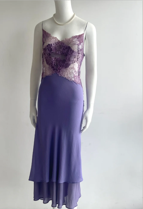 Sexy lila Spaghetti-Träger Spitze Meerjungfrau Chiffon Ballkleid Abendkleid P4849