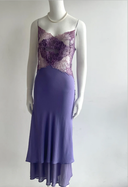 Sexy lila Spaghetti-Träger Spitze Meerjungfrau Chiffon Ballkleid Abendkleid P4849