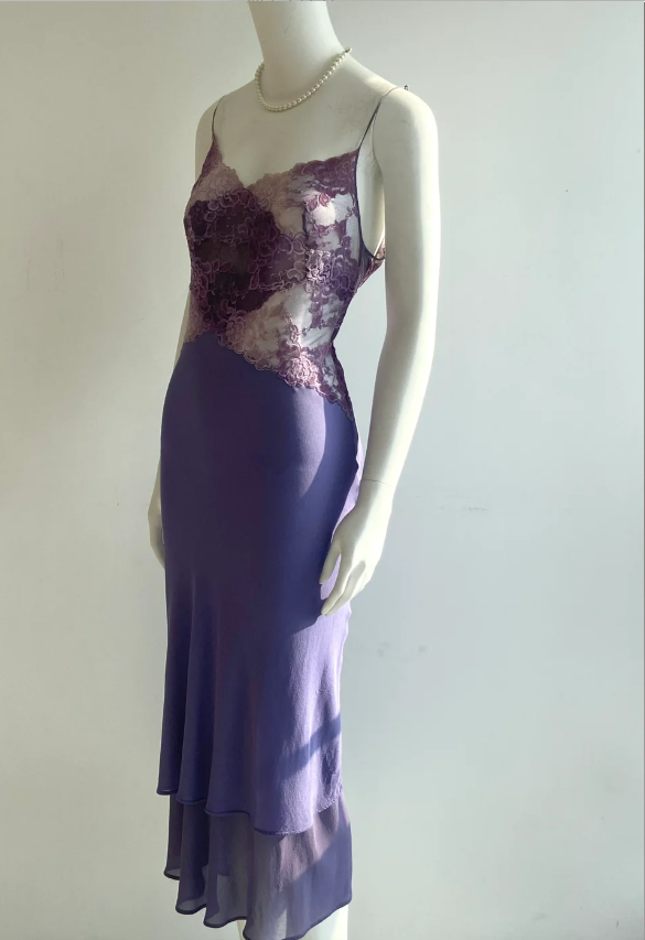 Sexy lila Spaghetti-Träger Spitze Meerjungfrau Chiffon Ballkleid Abendkleid P4849