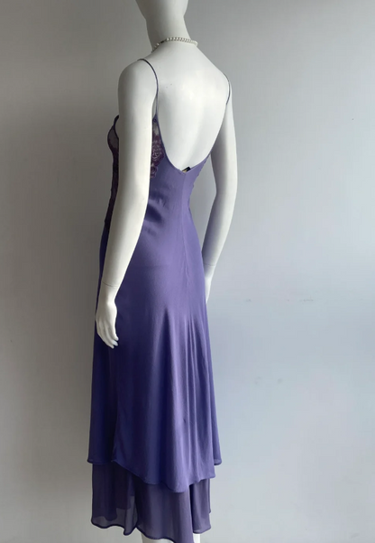 Sexy lila Spaghetti-Träger Spitze Meerjungfrau Chiffon Ballkleid Abendkleid P4849