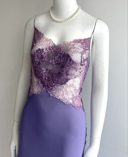 Sexy lila Spaghetti-Träger Spitze Meerjungfrau Chiffon Ballkleid Abendkleid P4849