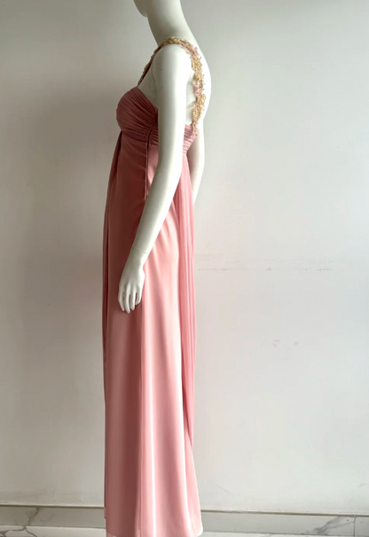 Elegantes pinkfarbenes, schulterfreies gerafftes Chiffon-Ballkleid Abendkleid P4850