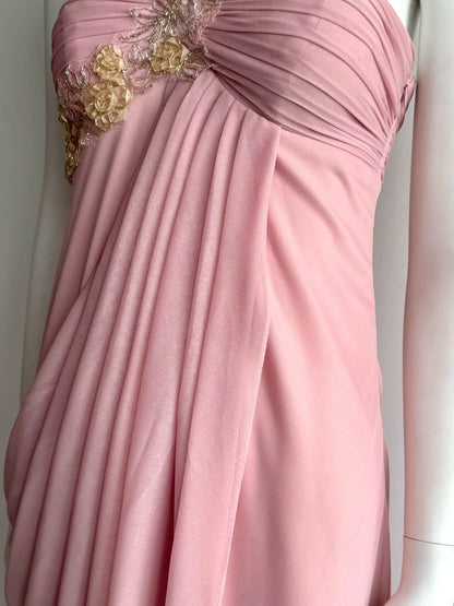 Elegantes pinkfarbenes, schulterfreies gerafftes Chiffon-Ballkleid Abendkleid P4850