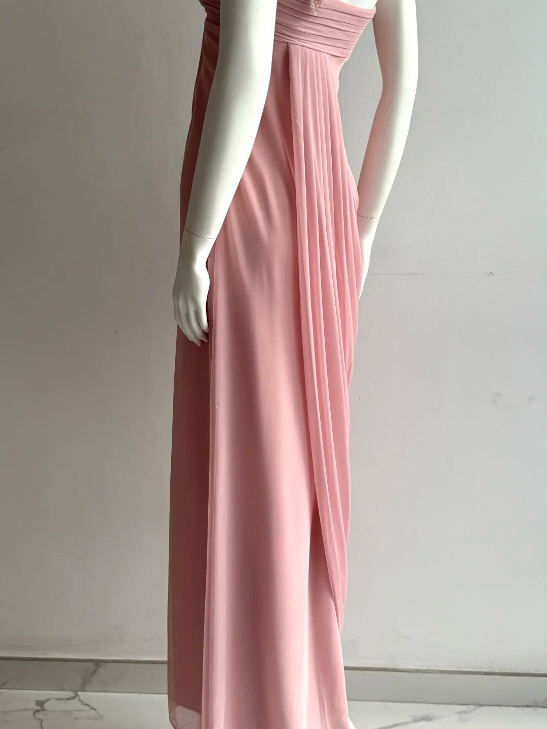 Elegantes pinkfarbenes, schulterfreies gerafftes Chiffon-Ballkleid Abendkleid P4850