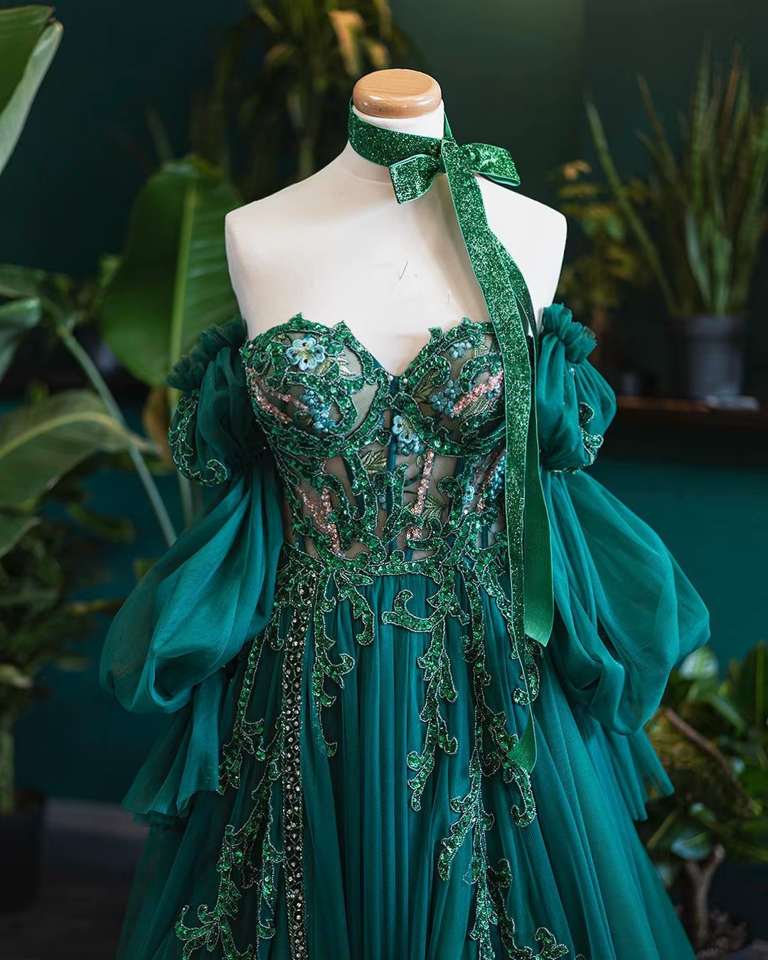 Vintage A line Appliques Lace-Up A-Line Dark Green Tulle Prom Dresses P1297 - AS PHOTO / US2 Vintage A line Appliques Lace-Up A-Line Dark Green Tulle Prom Dresses P1297 - AS PHOTO / US2