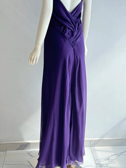 Charming Purple Cross Halter Neck Knot Ruched Chiffon Long Prom Dress –  PreppyDress