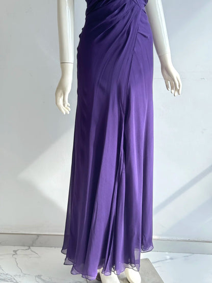 Charmantes lila Neckholder-Abendkleid mit geknoteter Raffung aus Chiffon P4853