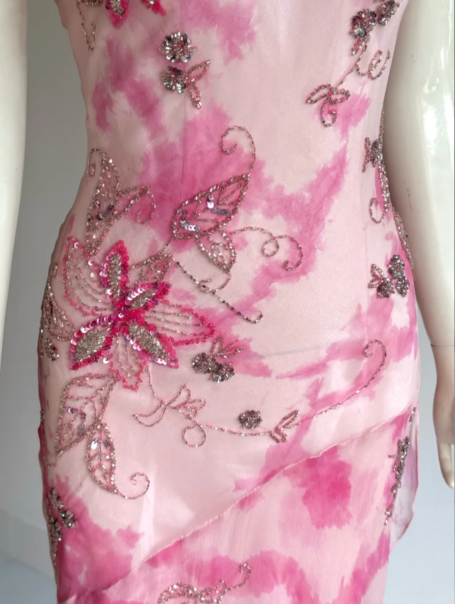 Beautiful Pink Cowl Neck Beaded Irregular Mermaid Chiffon Prom Dress Evening Dress P4857