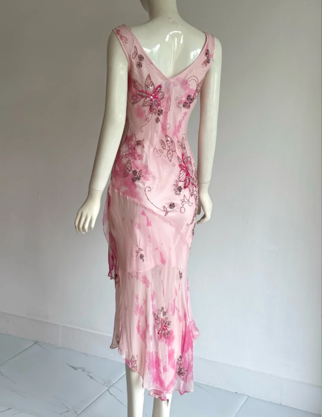 Beautiful Pink Cowl Neck Beaded Irregular Mermaid Chiffon Prom Dress Evening Dress P4857
