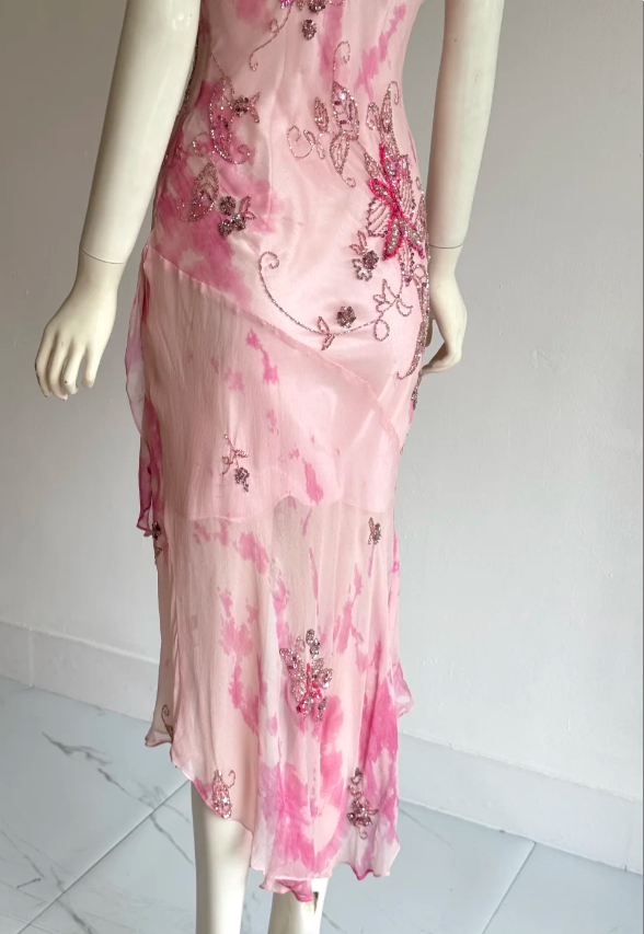 Beautiful Pink Cowl Neck Beaded Irregular Mermaid Chiffon Prom Dress Evening Dress P4857