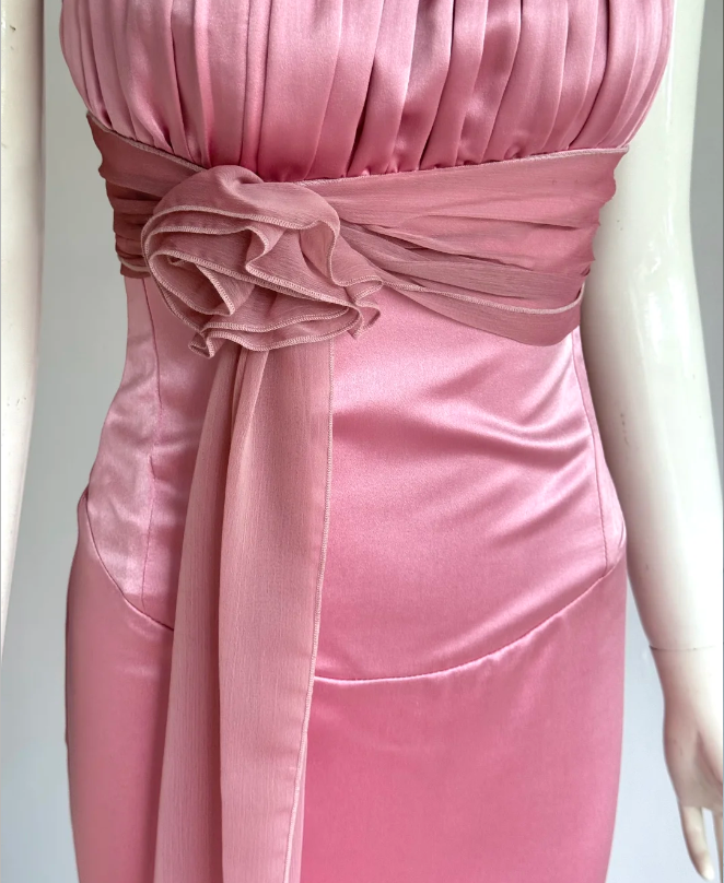 Elegant Pink Strapless Mermaid Back Lace-up Satin Long Prom Dress Evening Dress P4859
