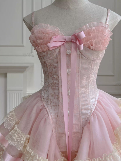 Prinzessin Herzförmiger Kragen Schleife Fischgrätenmuster Spitzenbesatz Flauschiges 17. Geburtstag Homecoming Kleid P3781
