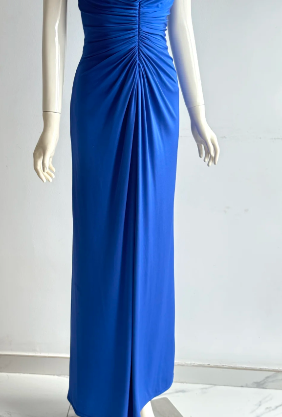 Elegant Royal Blue 3D Rose Ruched Satin Long Prom Dress Evening Dress P4860