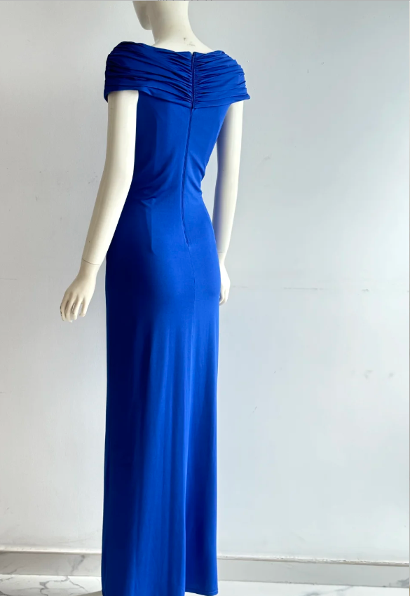 Elegant Royal Blue 3D Rose Ruched Satin Long Prom Dress Evening Dress P4860
