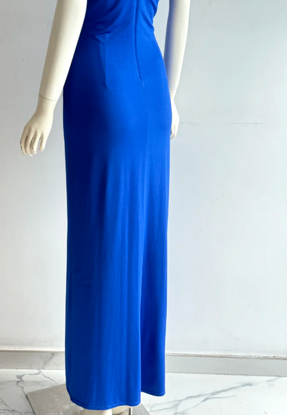 Elegant Royal Blue 3D Rose Ruched Satin Long Prom Dress Evening Dress P4860