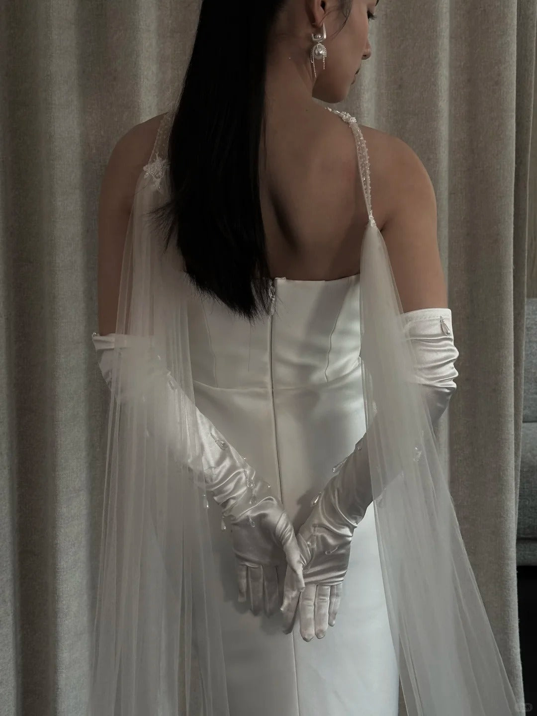 Simple White Strapless Mermaid Satin Long Wedding Dress P4890