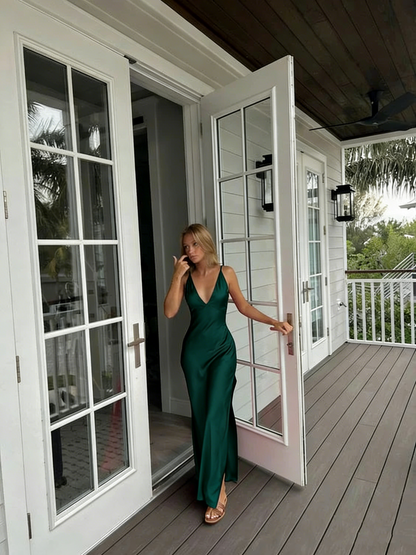 Sexy A line V neckline Sleeveless Party Dress Hot Pink Prom Dress P854