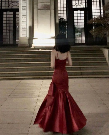 red spaghetti strap mermaid dress Stunning Mermaid Spaghetti Straps Long Wine Red Prom Dress Birthday Ou –  PreppyDress