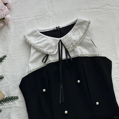 Sweet Black Baby Doll Collar Pearl Satin A-line 17th Birthday Homecomi –  PreppyDress