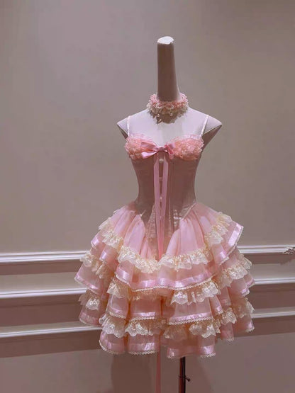 Prinzessin Herzförmiger Kragen Schleife Fischgrätenmuster Spitzenbesatz Flauschiges 17. Geburtstag Homecoming Kleid P3781