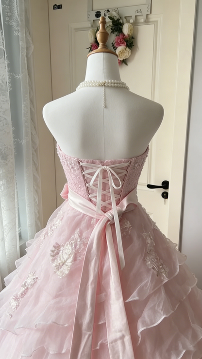 Robe de soirée bustier en tulle princesse rose P4130