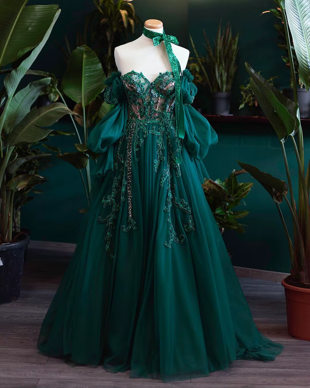 Vintage A line Appliques Lace-Up A-Line Dark Green Tulle Prom Dresses P1297 - AS PHOTO / US2 Vintage A line Appliques Lace-Up A-Line Dark Green Tulle Prom Dresses P1297 - AS PHOTO / US2