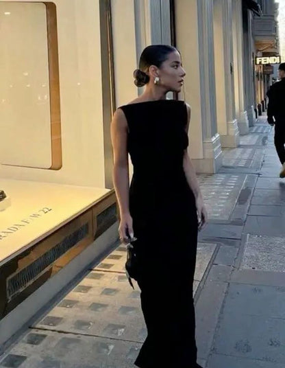 Einfaches Meerjungfrau-Abendkleid mit Trägern, bodenlang, ärmellos, schwarz P1160