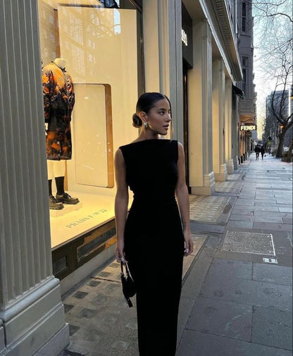 Einfaches Meerjungfrau-Abendkleid mit Trägern, bodenlang, ärmellos, schwarz P1160