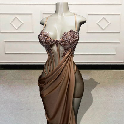 Sexy Meerjungfrau Trägern Schlitz Samt Ballkleid P985