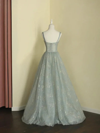 Wunderschönes A-Linien Salbeigrün Langes Tüll Ballkleid P1287