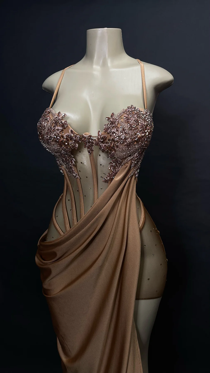 Sexy Meerjungfrau Trägern Schlitz Samt Ballkleid P985