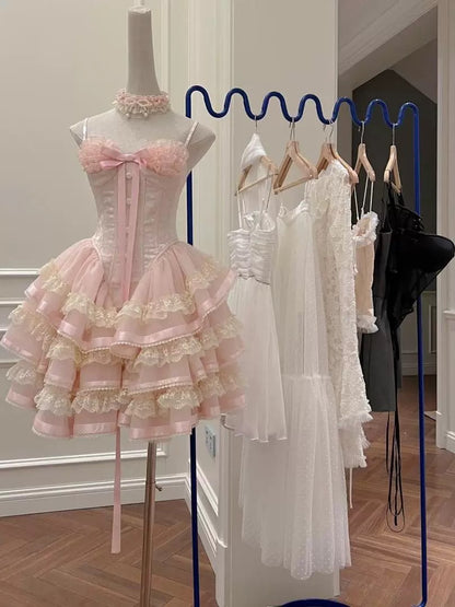 Prinzessin Herzförmiger Kragen Schleife Fischgrätenmuster Spitzenbesatz Flauschiges 17. Geburtstag Homecoming Kleid P3781