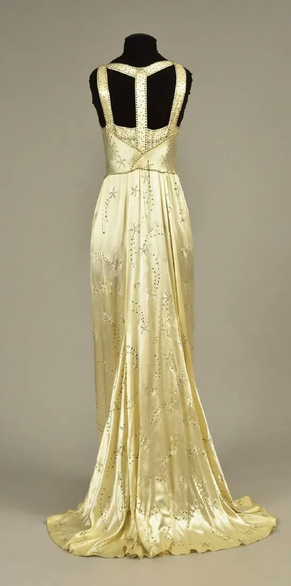 Modest A Line V Neckline Yellow Satin Beads Long Party Dress Prom Dres –  PreppyDress