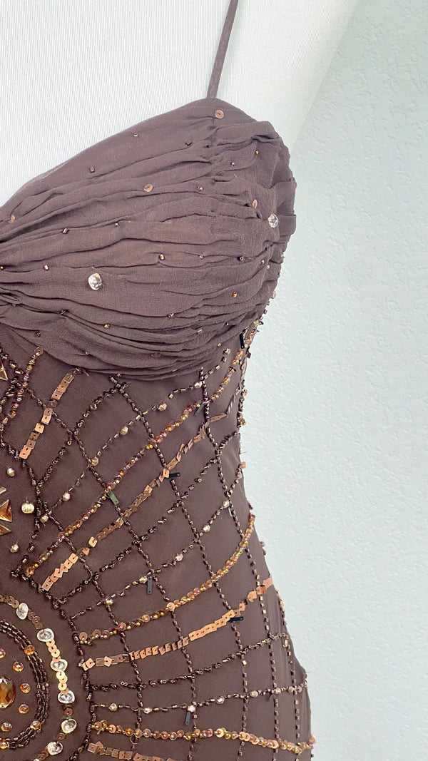 Pretty A Line Spaghetti Straps Chiffon Prom Dresses With Beads Long Evening Gowns P2307