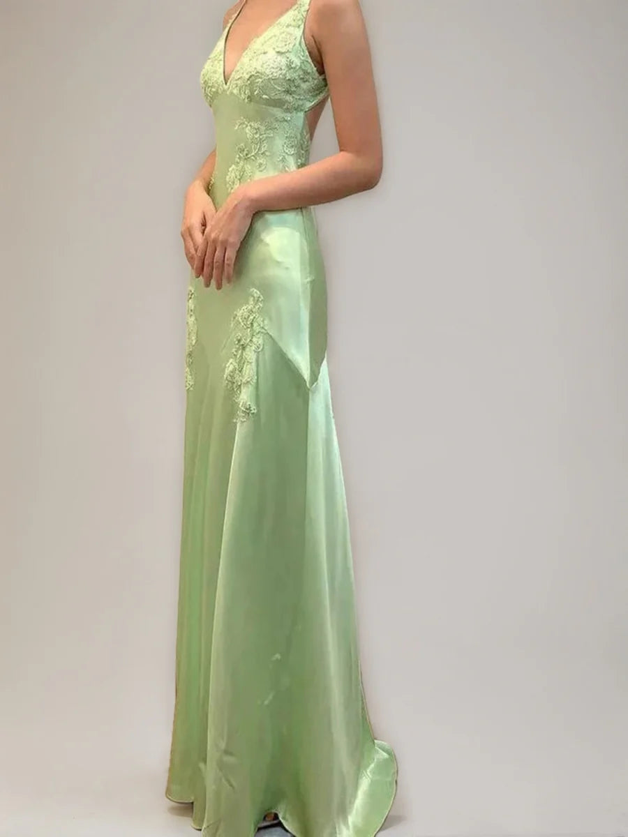 Sexy A Line Sage Green Satin Prom Dresses 21th Birthday Outfit P2107