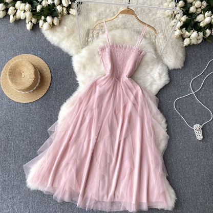 Niedliches ärmelloses A-Linien-Tüllkleid Strand Sommerkleid P254