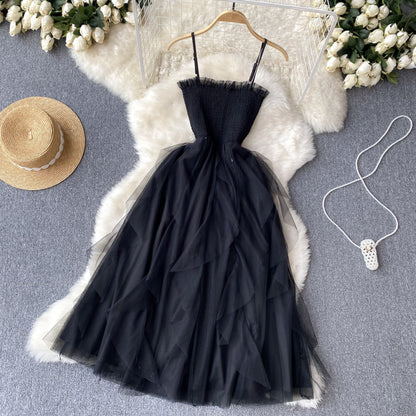 Niedliches ärmelloses A-Linien-Tüllkleid Strand Sommerkleid P254