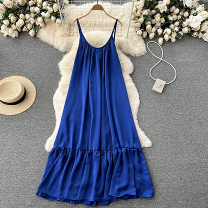 Süßes ärmelloses A-Linien-Sommerkleid Königsblau P246