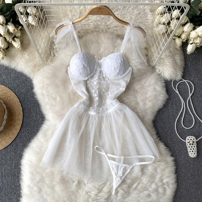 Sexy Spaghetti-Träger Spitze Kurzes Kleid Sommer Frauen Urlaubskleid P247