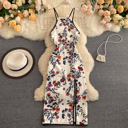 Sexy A-Linie Ärmelloses Seidensatin-Blumenkleid Strand-Sommerkleid P250