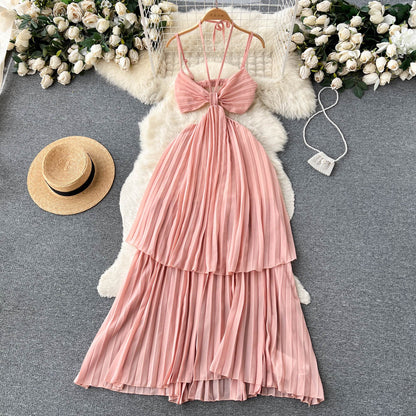 Sexy ärmelloses A-Linien-Sommerkleid in Pink P248