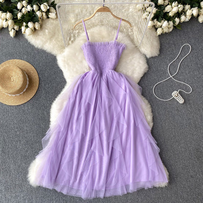 Niedliches ärmelloses A-Linien-Tüllkleid Strand Sommerkleid P254
