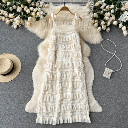 Süßes ärmelloses A-Linien Rüschenkleid Strand Sommerkleid P251