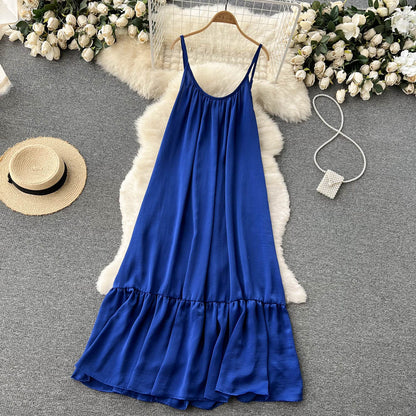 Süßes ärmelloses A-Linien-Sommerkleid Königsblau P246