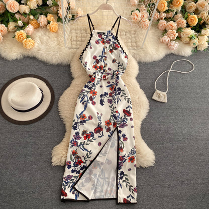 Sexy A-Linie Ärmelloses Seidensatin-Blumenkleid Strand-Sommerkleid P250